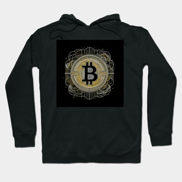 Aureate Cipher: The Gilded Bitcoin Enigma Hoodie by heartyARTworks